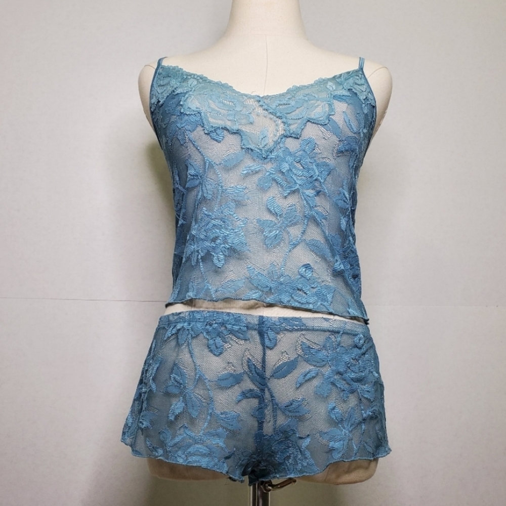 Vintage Victoria's Secret blue lace floral lingerie set